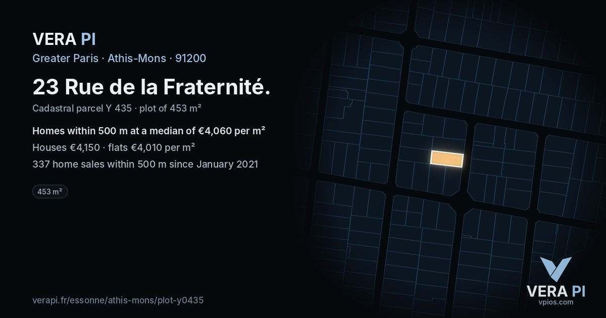23 Rue de la Fraternité, Athis-Mons at night – the plot lit, the parcels around coloured by the prices near them
