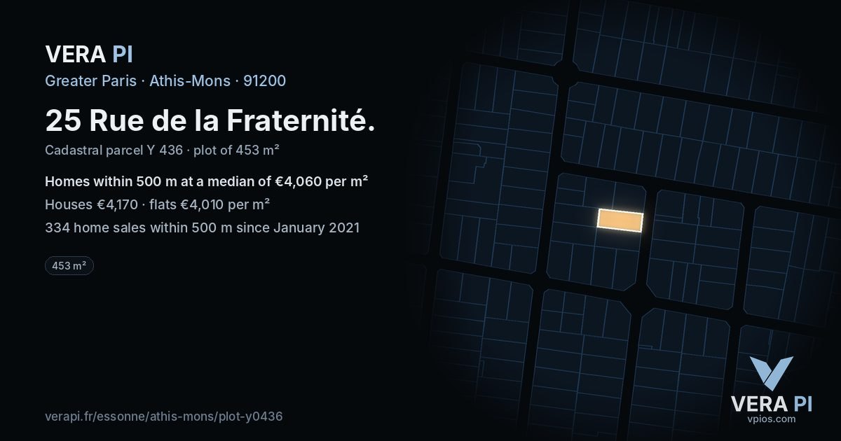 25 Rue de la Fraternité, Athis-Mons at night – the plot lit, the parcels around coloured by the prices near them