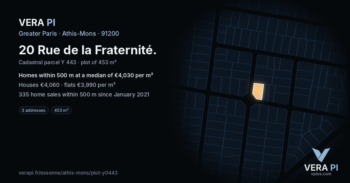 20 Rue de la Fraternité, Athis-Mons at night – the plot lit, the parcels around coloured by the prices near them