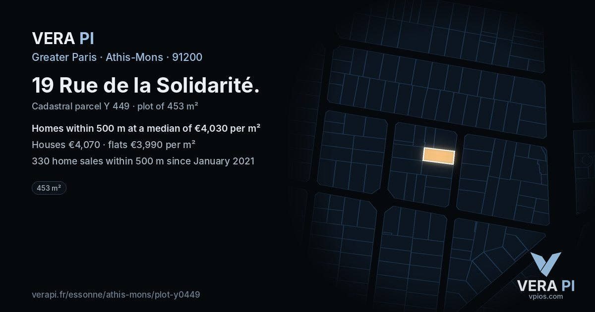 19 Rue de la Solidarité, Athis-Mons at night – the plot lit, the parcels around coloured by the prices near them