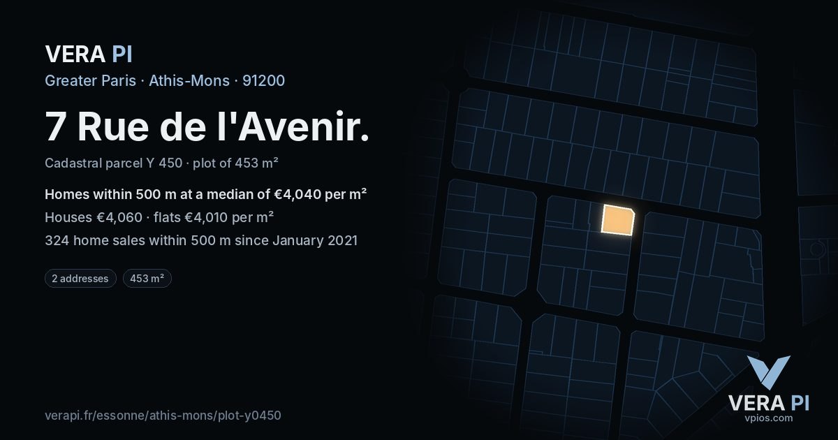 7 Rue de l'Avenir, Athis-Mons at night – the plot lit, the parcels around coloured by the prices near them