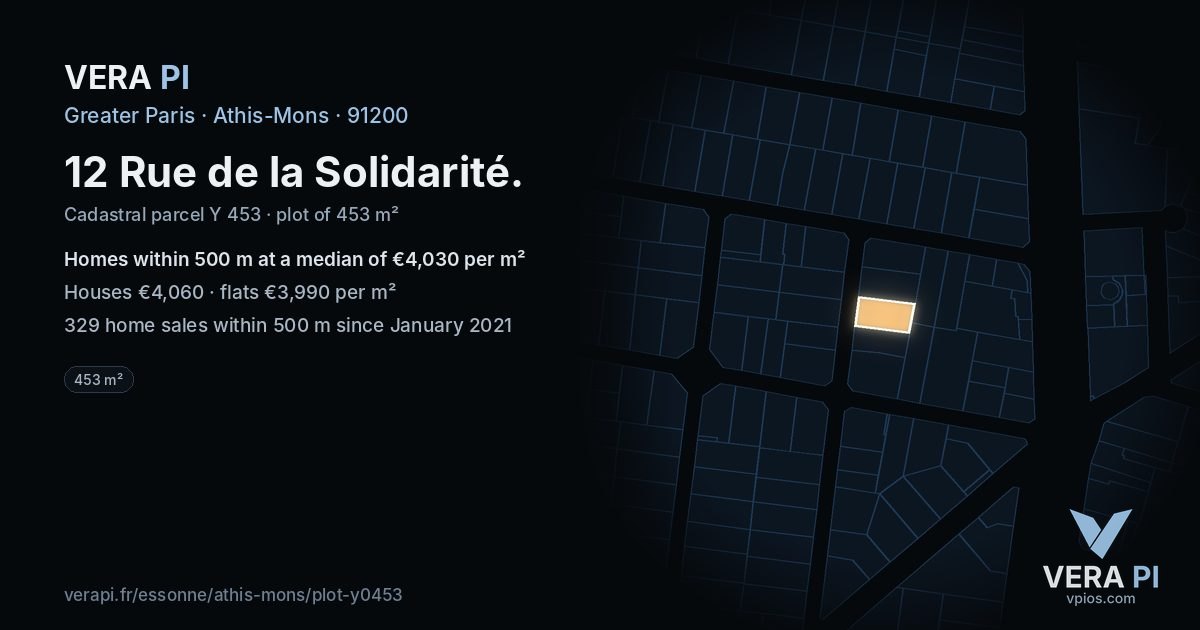 12 Rue de la Solidarité, Athis-Mons at night – the plot lit, the parcels around coloured by the prices near them