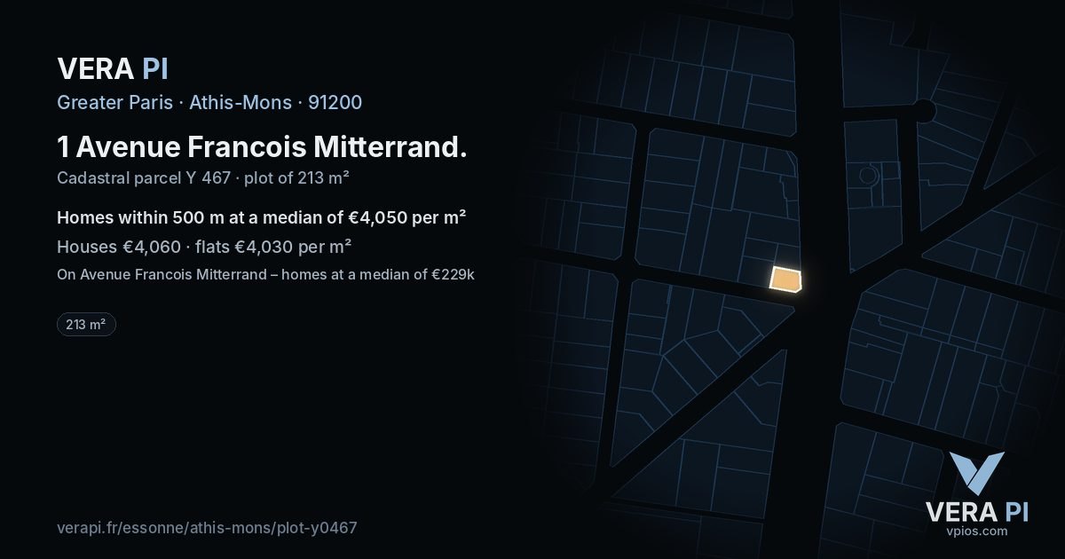 1 Avenue Francois Mitterrand, Athis-Mons at night – the plot lit, the parcels around coloured by the prices near them