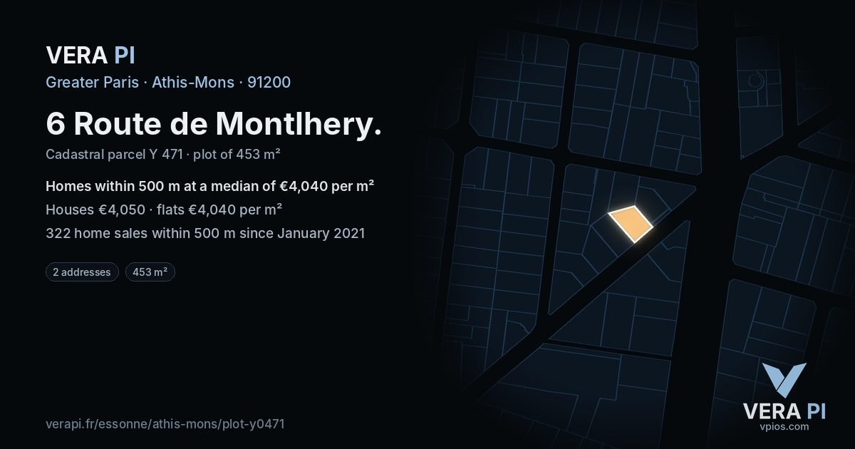 6 Route de Montlhery, Athis-Mons at night – the plot lit, the parcels around coloured by the prices near them