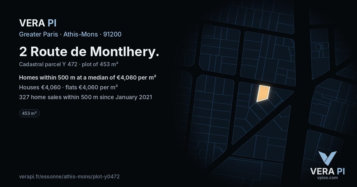 2 Route de Montlhery, Athis-Mons at night – the plot lit, the parcels around coloured by the prices near them