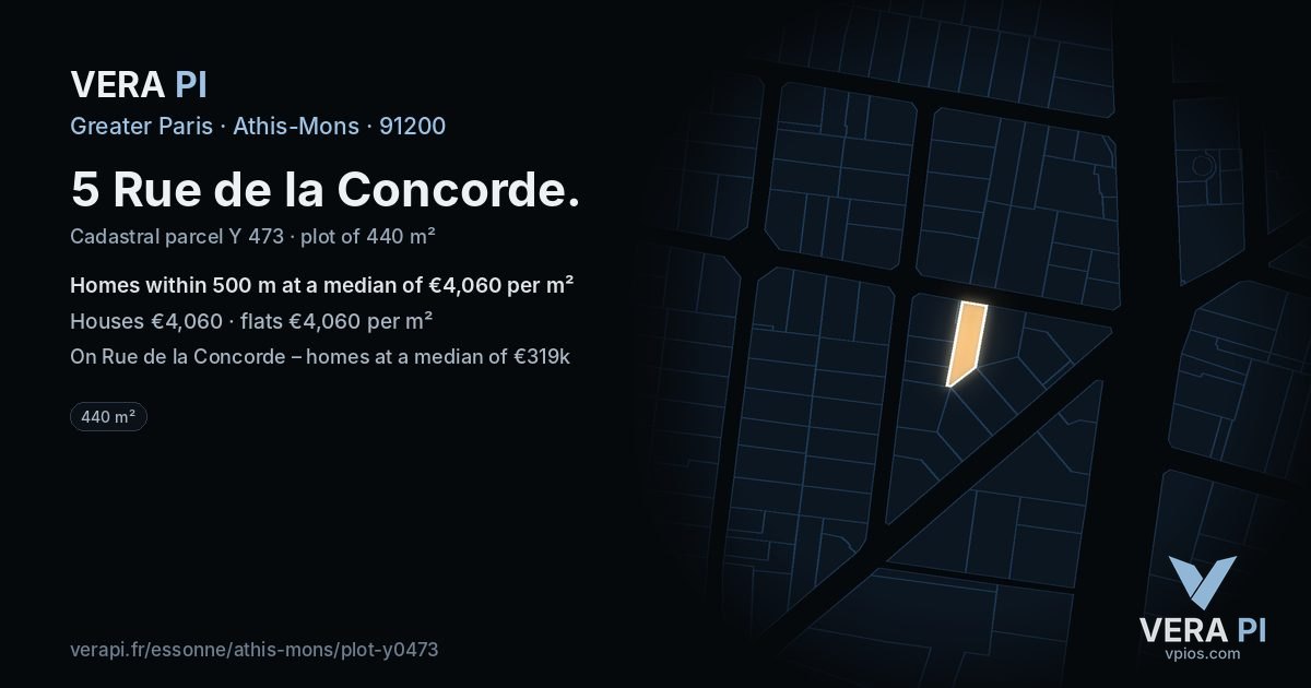 5 Rue de la Concorde, Athis-Mons at night – the plot lit, the parcels around coloured by the prices near them