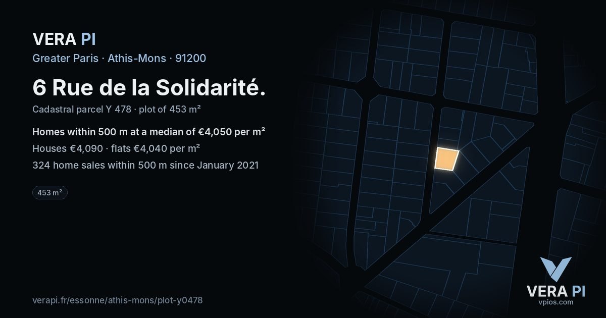 6 Rue de la Solidarité, Athis-Mons at night – the plot lit, the parcels around coloured by the prices near them