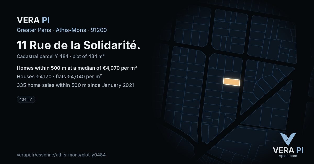 11 Rue de la Solidarité, Athis-Mons at night – the plot lit, the parcels around coloured by the prices near them