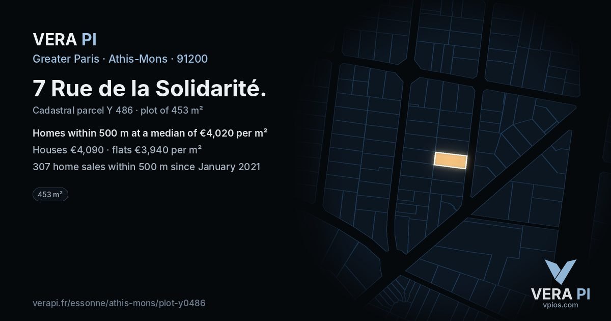 7 Rue de la Solidarité, Athis-Mons at night – the plot lit, the parcels around coloured by the prices near them
