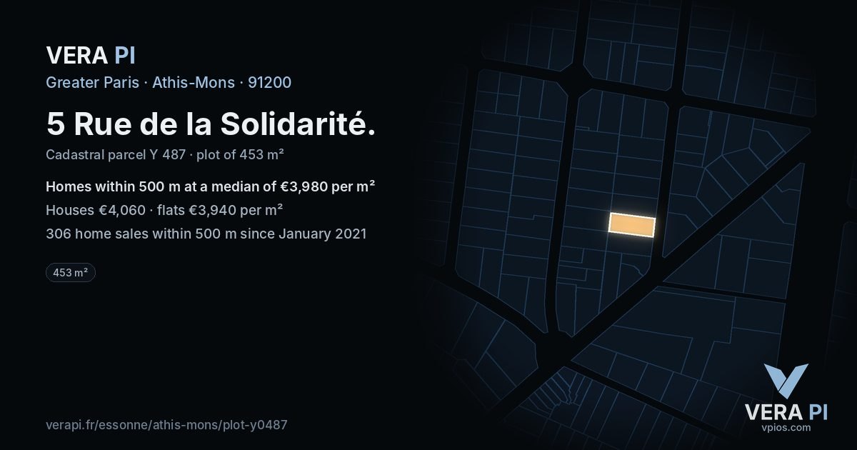 5 Rue de la Solidarité, Athis-Mons at night – the plot lit, the parcels around coloured by the prices near them