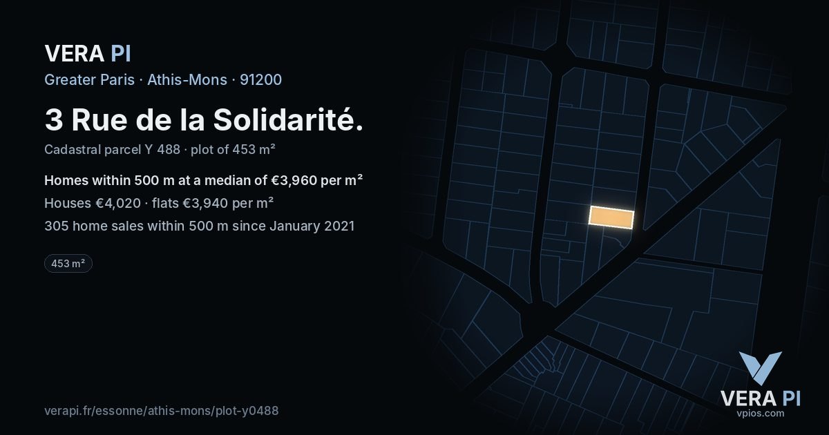 3 Rue de la Solidarité, Athis-Mons at night – the plot lit, the parcels around coloured by the prices near them