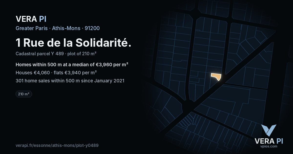 1 Rue de la Solidarité, Athis-Mons at night – the plot lit, the parcels around coloured by the prices near them