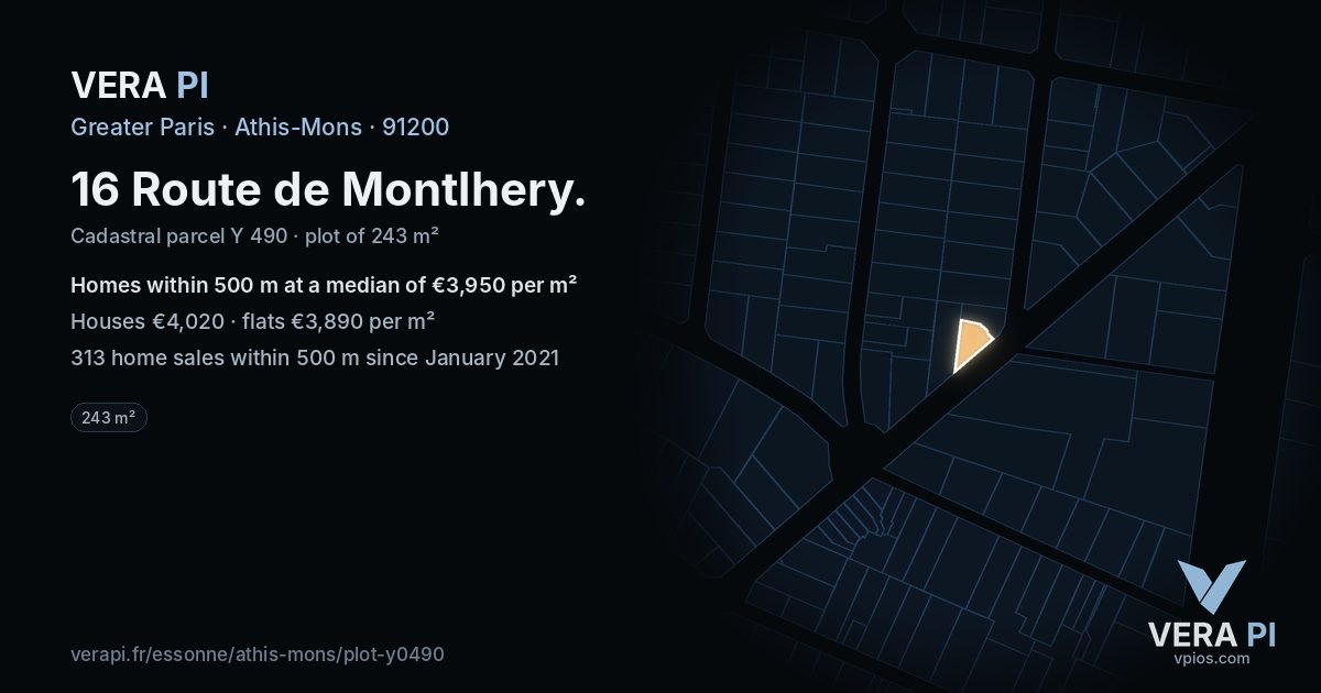 16 Route de Montlhery, Athis-Mons at night – the plot lit, the parcels around coloured by the prices near them