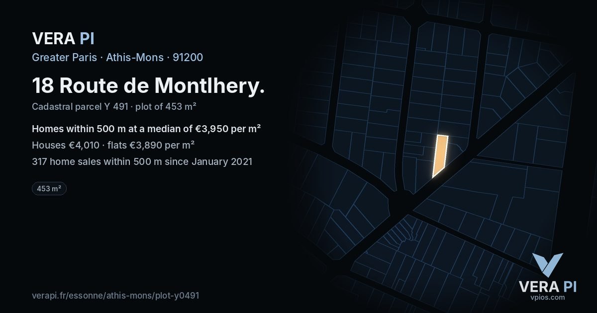 18 Route de Montlhery, Athis-Mons at night – the plot lit, the parcels around coloured by the prices near them