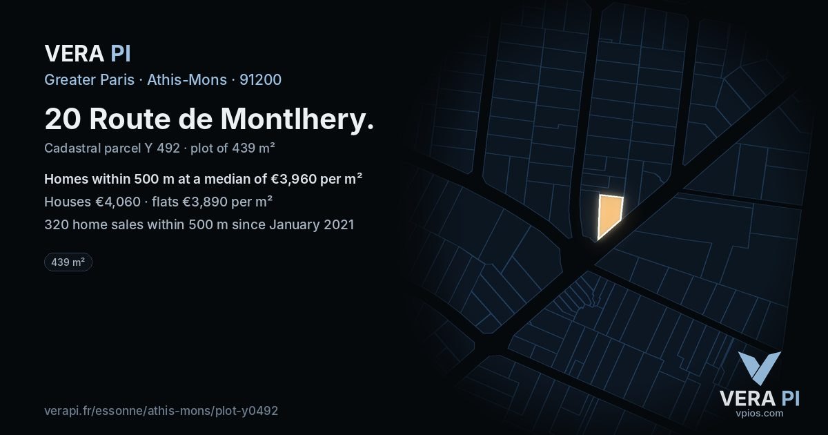20 Route de Montlhery, Athis-Mons at night – the plot lit, the parcels around coloured by the prices near them