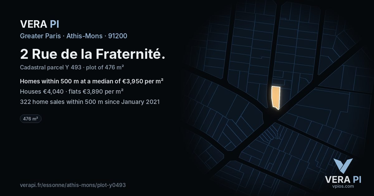 2 Rue de la Fraternité, Athis-Mons at night – the plot lit, the parcels around coloured by the prices near them