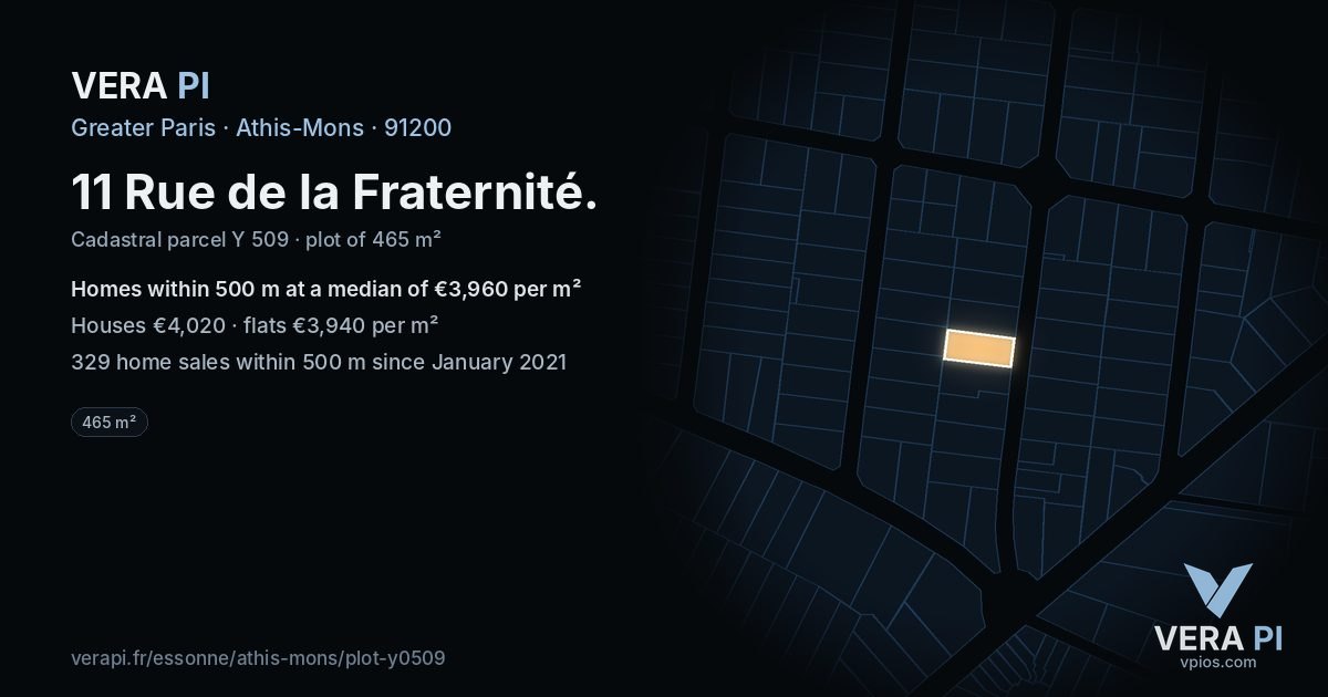 11 Rue de la Fraternité, Athis-Mons at night – the plot lit, the parcels around coloured by the prices near them