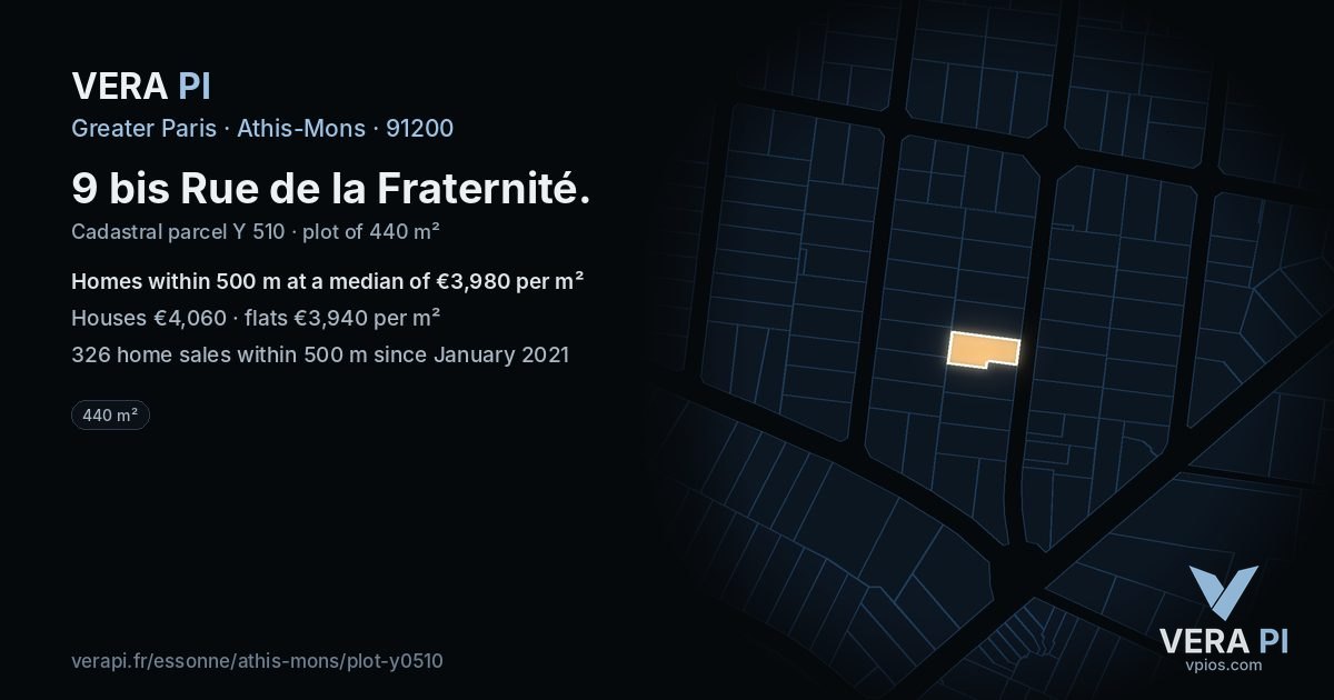 9 bis Rue de la Fraternité, Athis-Mons at night – the plot lit, the parcels around coloured by the prices near them