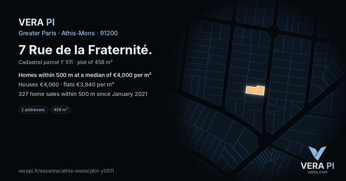 7 Rue de la Fraternité, Athis-Mons at night – the plot lit, the parcels around coloured by the prices near them