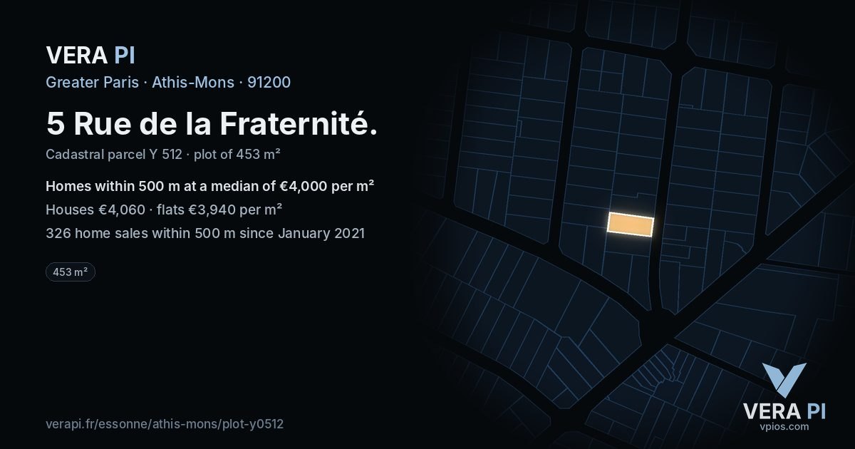 5 Rue de la Fraternité, Athis-Mons at night – the plot lit, the parcels around coloured by the prices near them