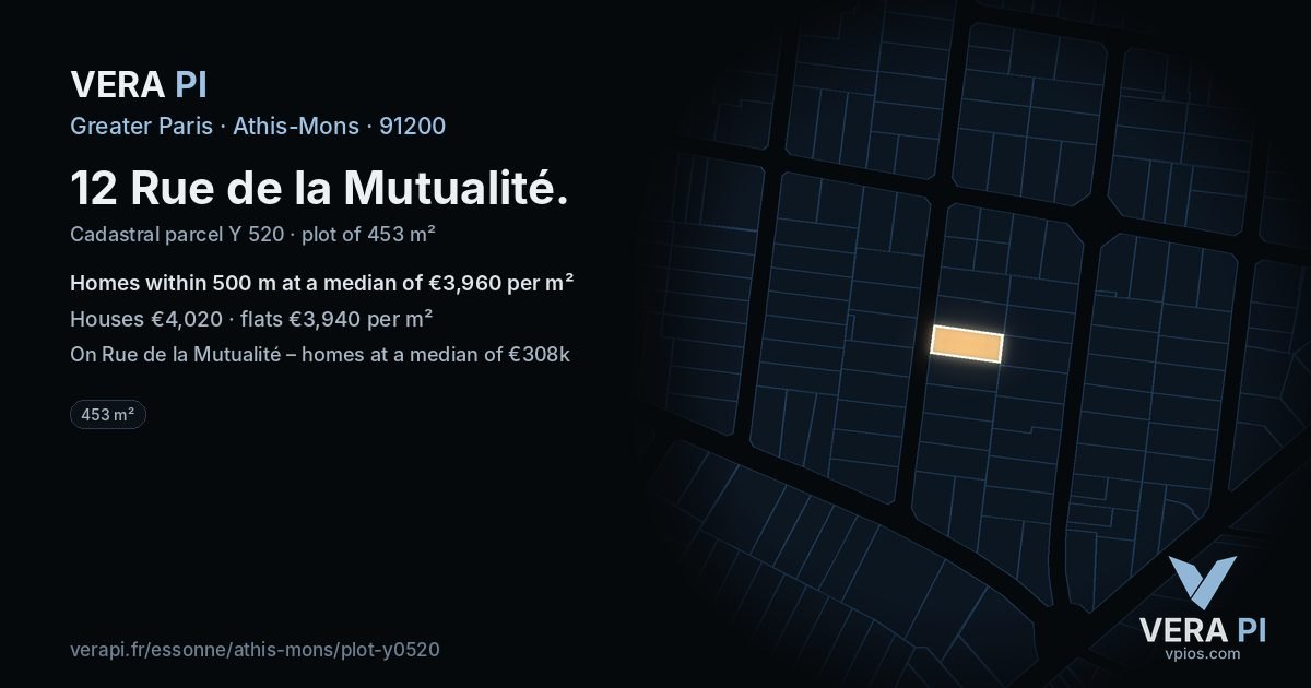 12 Rue de la Mutualité, Athis-Mons at night – the plot lit, the parcels around coloured by the prices near them