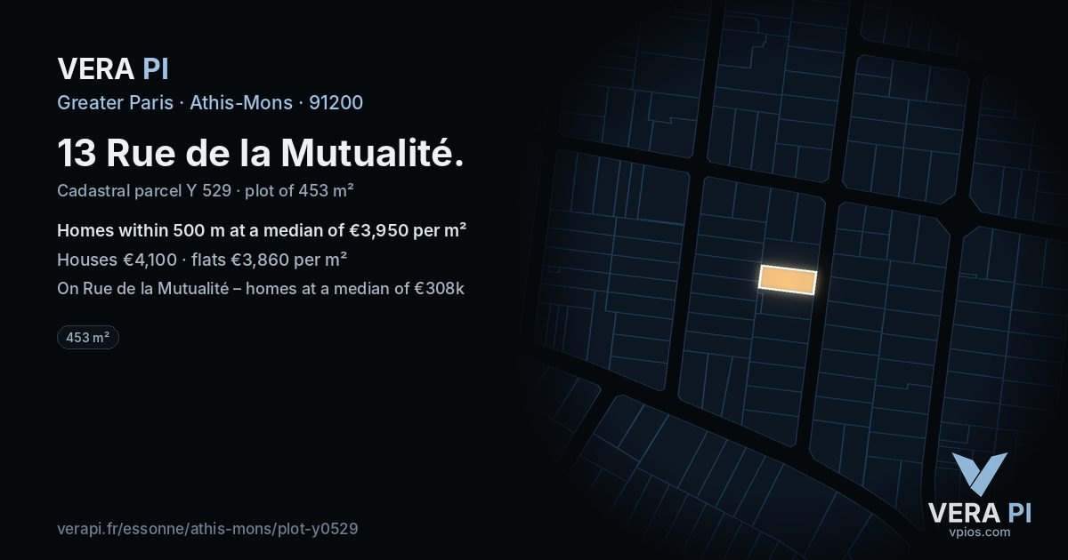 13 Rue de la Mutualité, Athis-Mons at night – the plot lit, the parcels around coloured by the prices near them