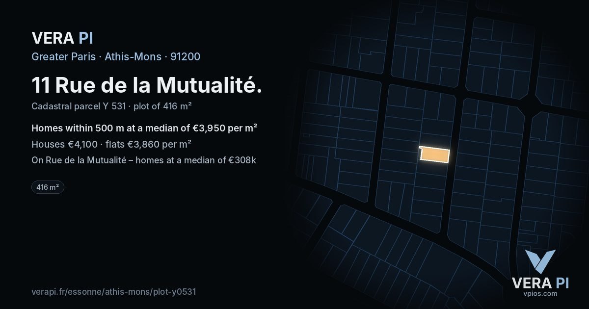 11 Rue de la Mutualité, Athis-Mons at night – the plot lit, the parcels around coloured by the prices near them
