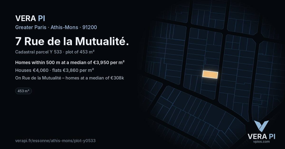 7 Rue de la Mutualité, Athis-Mons at night – the plot lit, the parcels around coloured by the prices near them