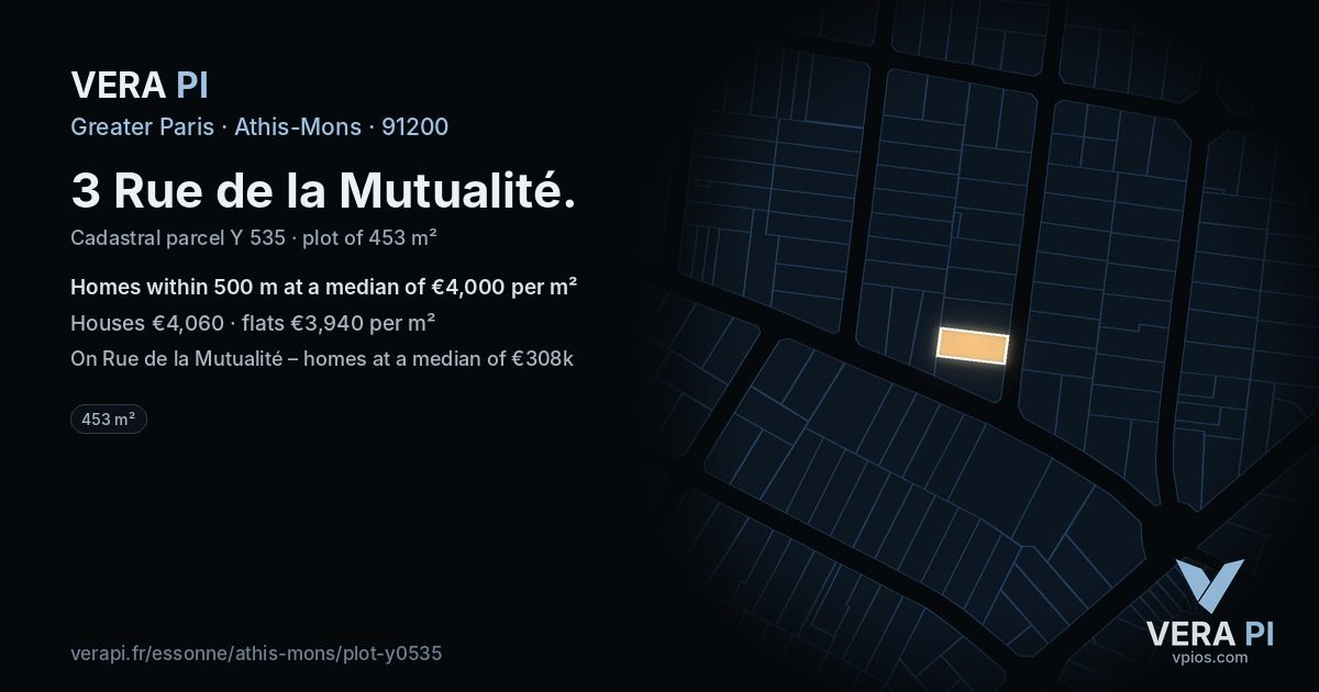 3 Rue de la Mutualité, Athis-Mons at night – the plot lit, the parcels around coloured by the prices near them