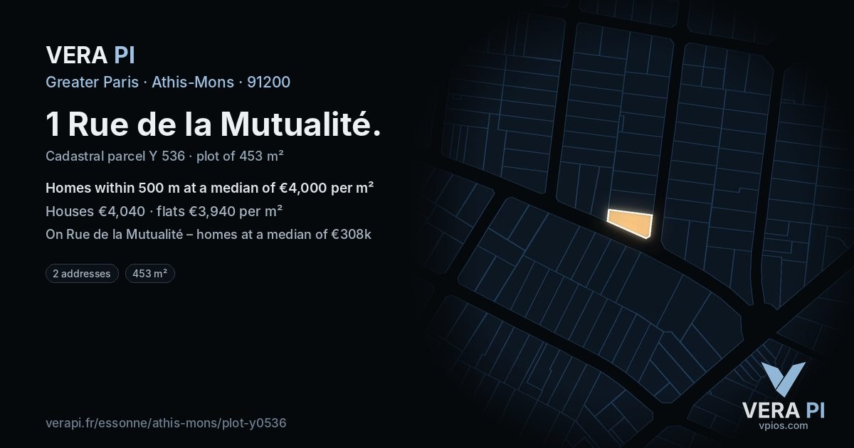 1 Rue de la Mutualité, Athis-Mons at night – the plot lit, the parcels around coloured by the prices near them