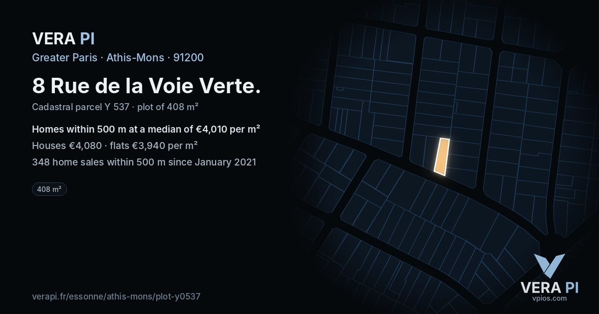 8 Rue de la Voie Verte, Athis-Mons at night – the plot lit, the parcels around coloured by the prices near them