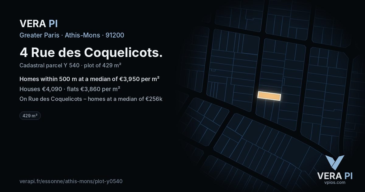 4 Rue des Coquelicots, Athis-Mons at night – the plot lit, the parcels around coloured by the prices near them