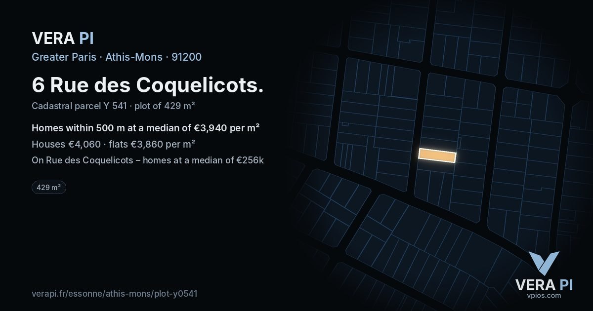 6 Rue des Coquelicots, Athis-Mons at night – the plot lit, the parcels around coloured by the prices near them