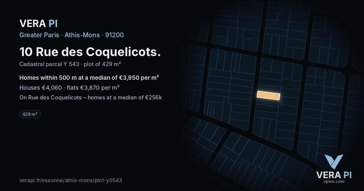 10 Rue des Coquelicots, Athis-Mons at night – the plot lit, the parcels around coloured by the prices near them