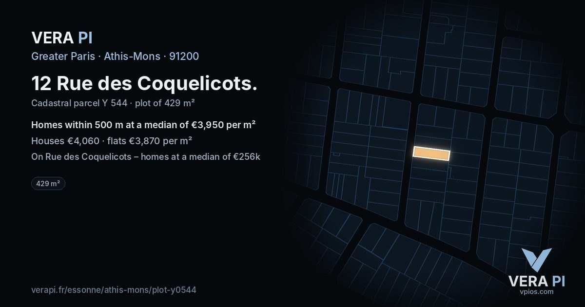12 Rue des Coquelicots, Athis-Mons at night – the plot lit, the parcels around coloured by the prices near them