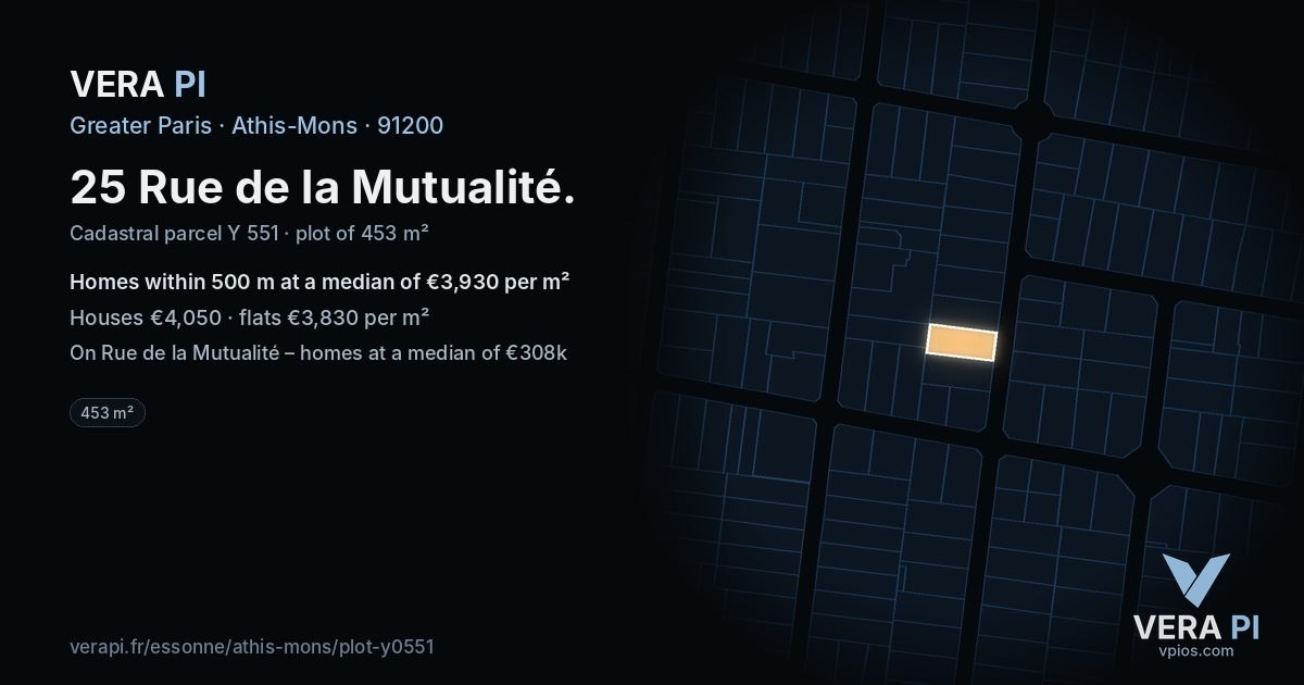 25 Rue de la Mutualité, Athis-Mons at night – the plot lit, the parcels around coloured by the prices near them