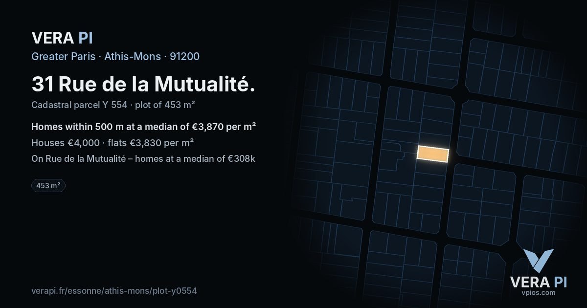 31 Rue de la Mutualité, Athis-Mons at night – the plot lit, the parcels around coloured by the prices near them