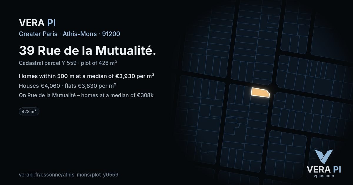 39 Rue de la Mutualité, Athis-Mons at night – the plot lit, the parcels around coloured by the prices near them