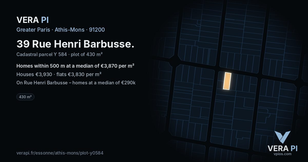 39 Rue Henri Barbusse, Athis-Mons at night – the plot lit, the parcels around coloured by the prices near them