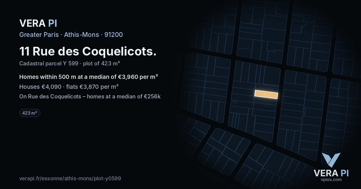 11 Rue des Coquelicots, Athis-Mons at night – the plot lit, the parcels around coloured by the prices near them