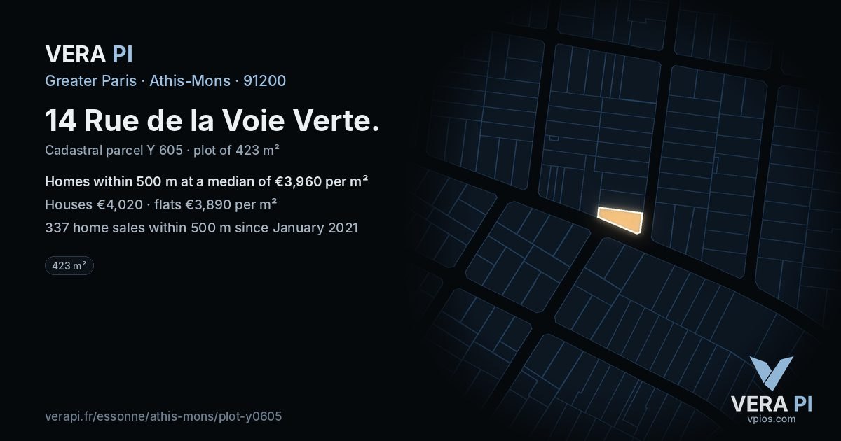 14 Rue de la Voie Verte, Athis-Mons at night – the plot lit, the parcels around coloured by the prices near them