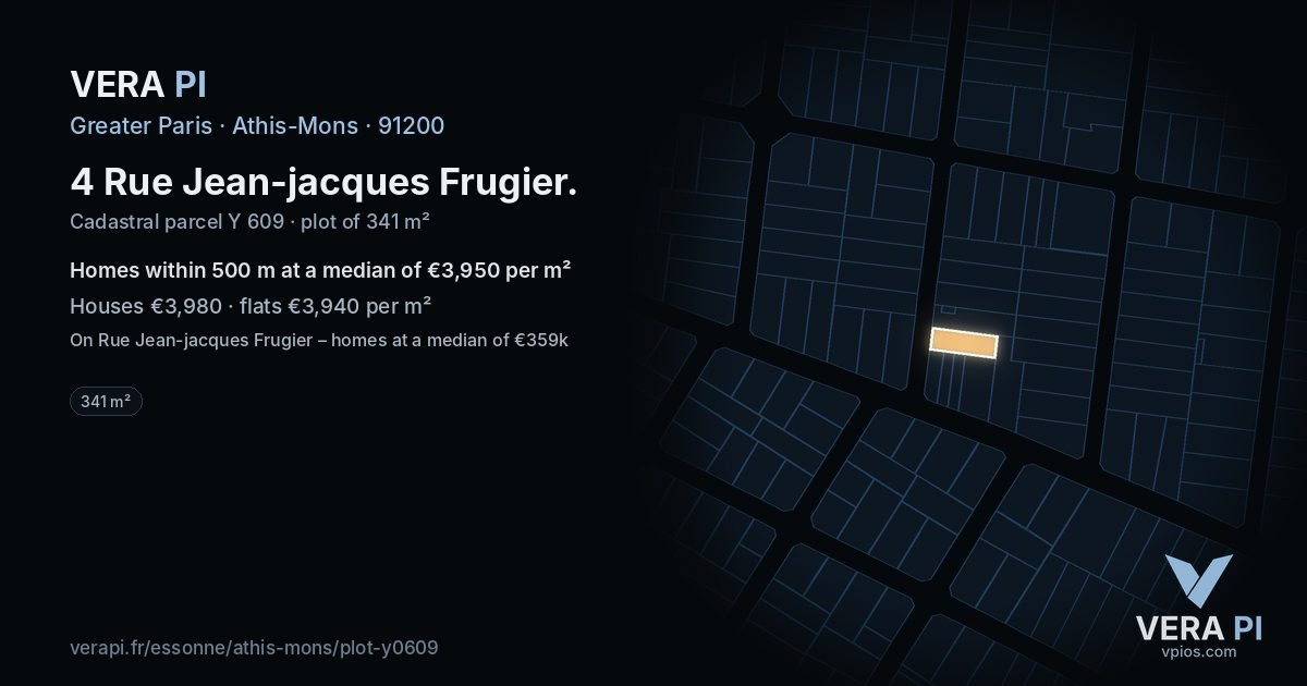 4 Rue Jean-jacques Frugier, Athis-Mons at night – the plot lit, the parcels around coloured by the prices near them