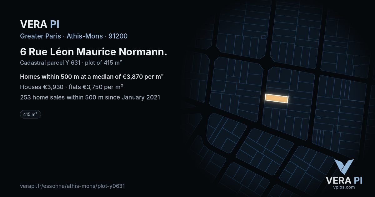 6 Rue Léon Maurice Normann, Athis-Mons at night – the plot lit, the parcels around coloured by the prices near them