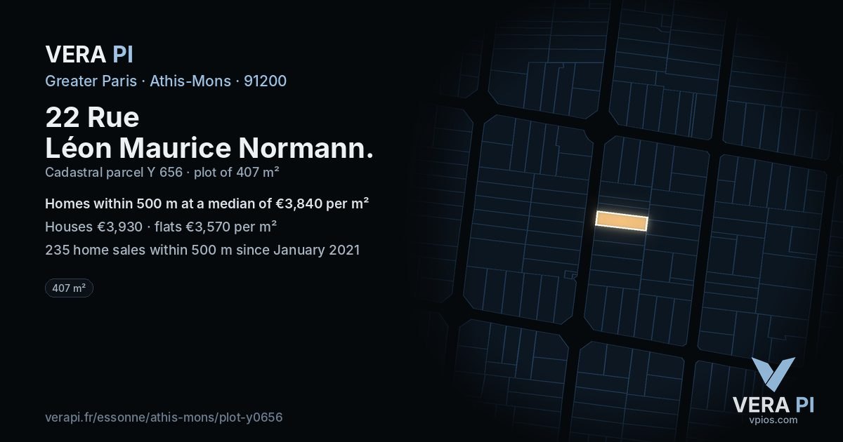 22 Rue Léon Maurice Normann, Athis-Mons at night – the plot lit, the parcels around coloured by the prices near them