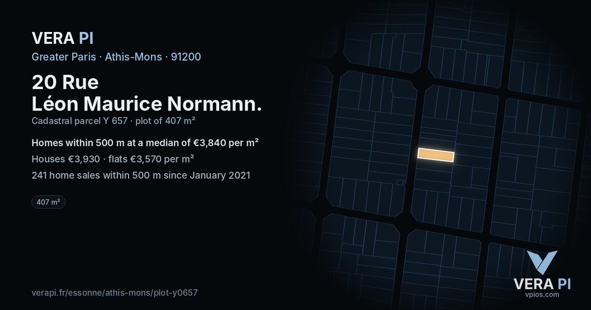20 Rue Léon Maurice Normann, Athis-Mons at night – the plot lit, the parcels around coloured by the prices near them