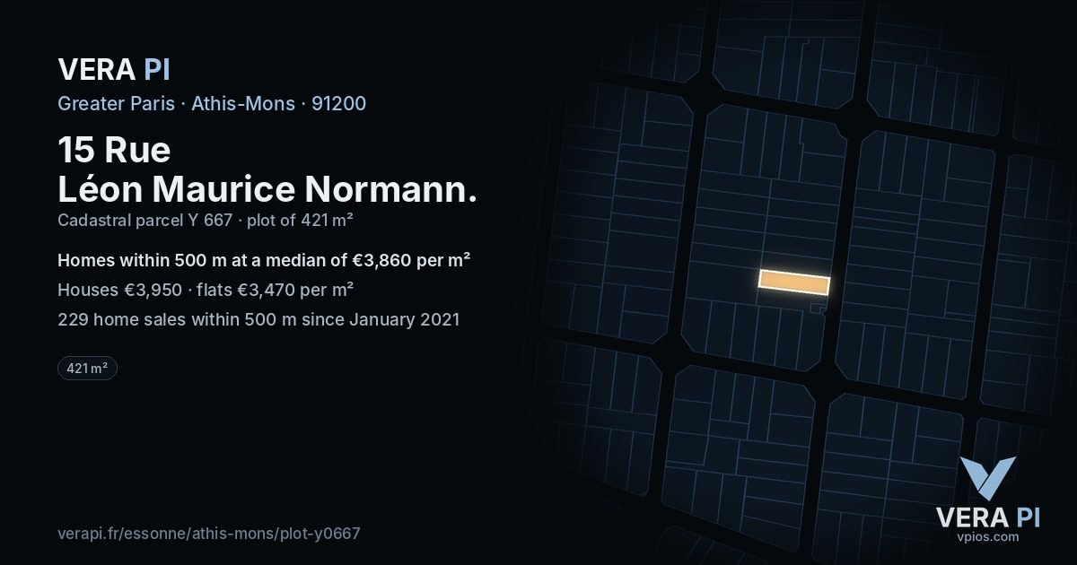 15 Rue Léon Maurice Normann, Athis-Mons at night – the plot lit, the parcels around coloured by the prices near them
