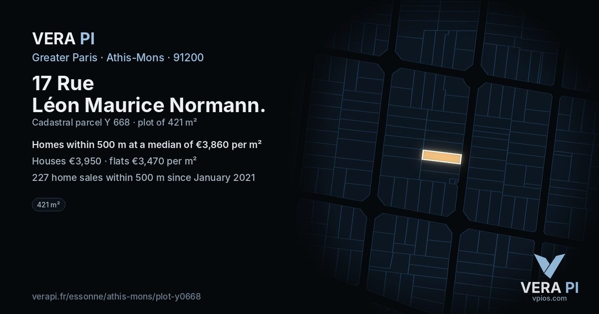 17 Rue Léon Maurice Normann, Athis-Mons at night – the plot lit, the parcels around coloured by the prices near them