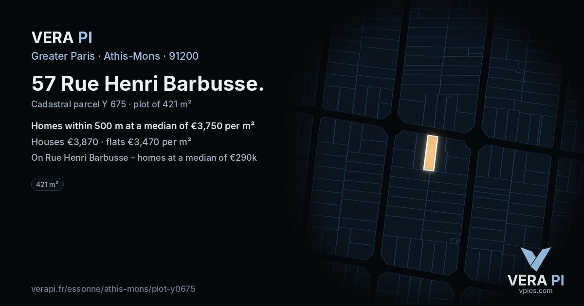 57 Rue Henri Barbusse, Athis-Mons at night – the plot lit, the parcels around coloured by the prices near them