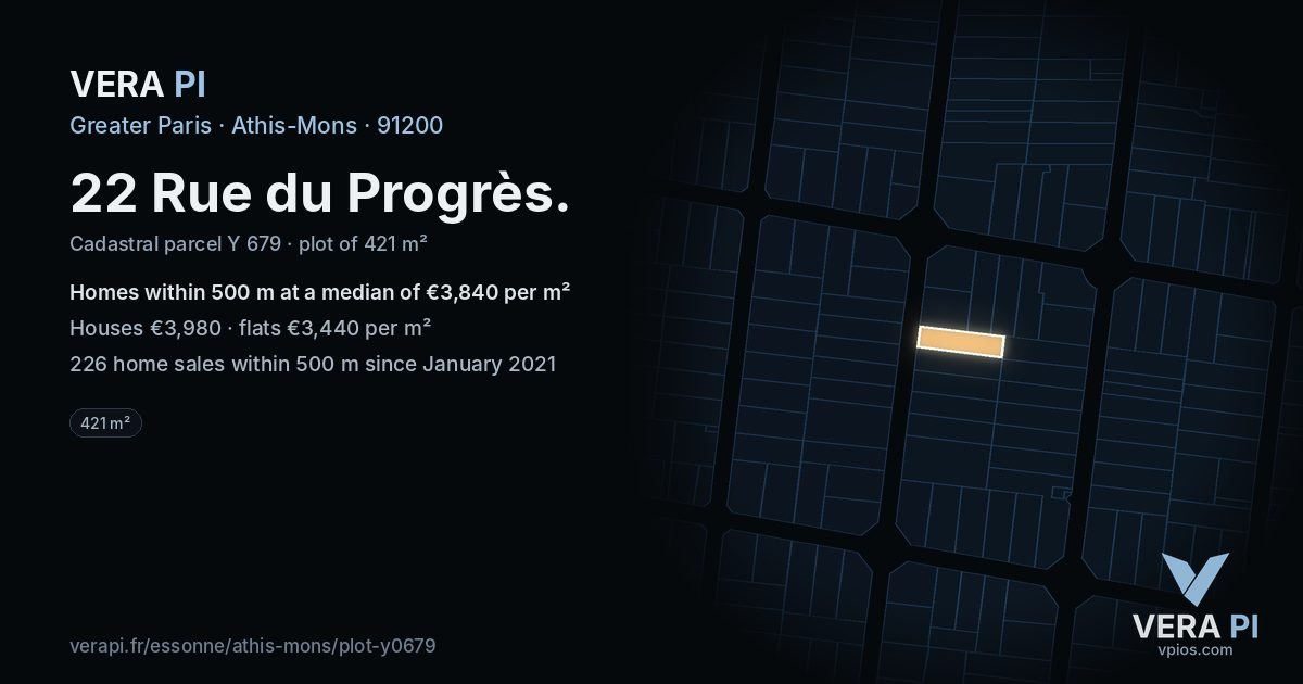22 Rue du Progrès, Athis-Mons at night – the plot lit, the parcels around coloured by the prices near them