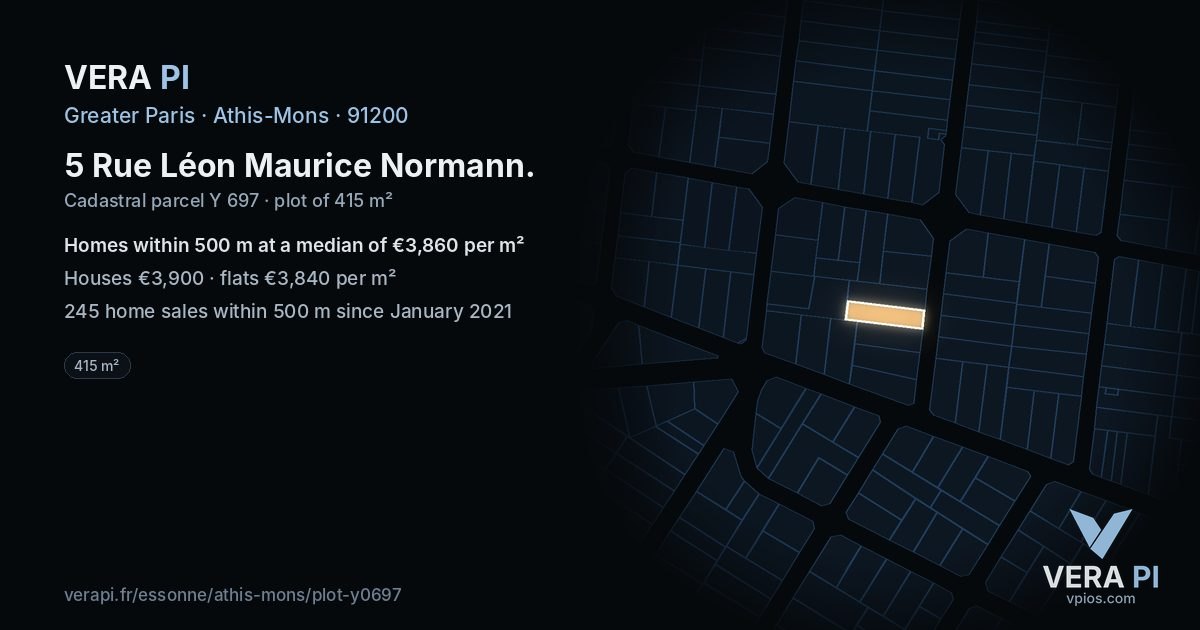 5 Rue Léon Maurice Normann, Athis-Mons at night – the plot lit, the parcels around coloured by the prices near them